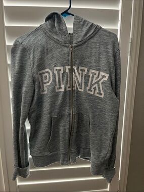 PINK Victoria's Secret Gray Zip-Up Hoodie with White Logo